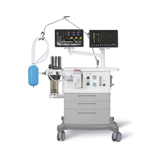 Picture of Trolley-mounted anesthesia workstation with respiratory monitoring